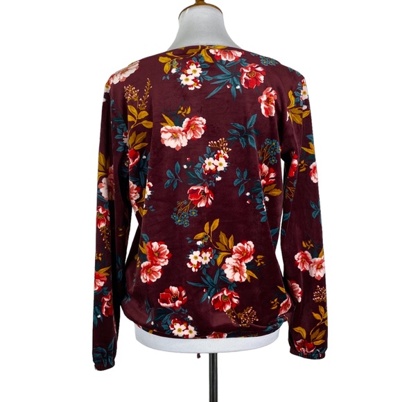 LOFT Velour Top Maroon Floral w/Drawstring Sz. S - Picture 3 of 9